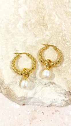 Twist Pearl Drop Earrings - Gold/Pearl