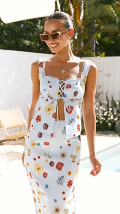 Vaiana Tie Top - Blue / Floral