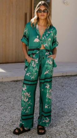 Valene Pants - Green/Pink Print