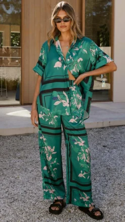 Valene Pants - Green/Pink Print