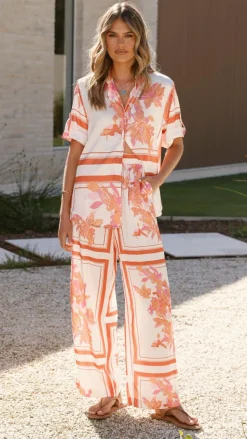 Vallerie Button Up Shirt - Orange/White Print