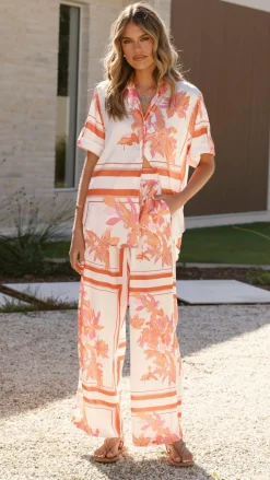 Vallerie Button Up Shirt - Orange/White Print