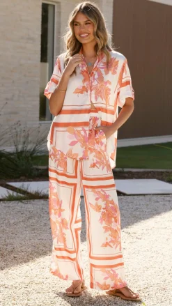 Vallerie Button Up Shirt - Orange/White Print