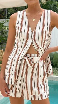 Varian Button Vest - Tan Stripe