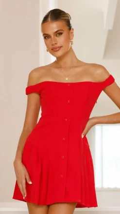 Variel Off Shoulder Mini Dress - Red