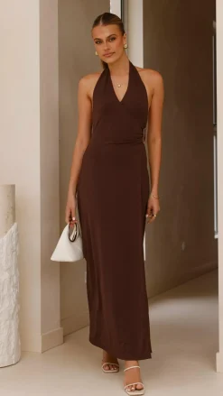 Verje Halter Maxi Dress - Brown