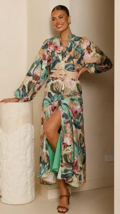 Veronica Button Down Maxi Dress - Mocha Rose Donatella