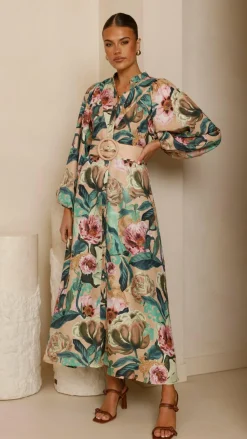 Veronica Button Down Maxi Dress - Mocha Rose Donatella