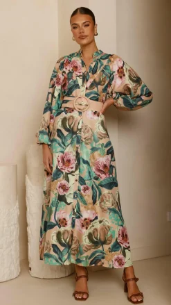 Veronica Button Down Maxi Dress - Mocha Rose Donatella