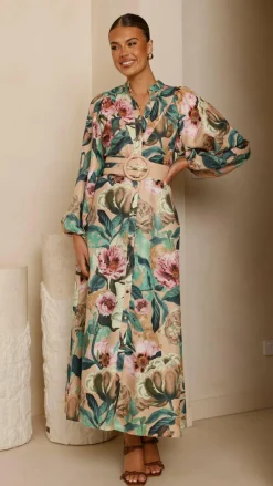 Veronica Button Down Maxi Dress - Mocha Rose Donatella