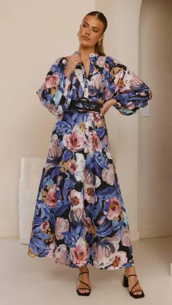Veronica Button Down Maxi Dress - Azure Donatella