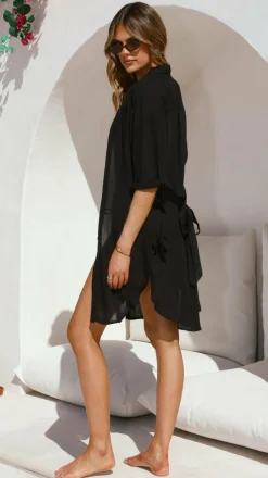 Vesper Button Down Beach Cover Up - Black