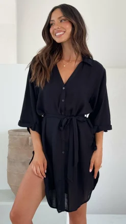 Vesper Button Down Beach Cover Up - Black
