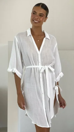 Vesper Button Down Beach Cover Up - White