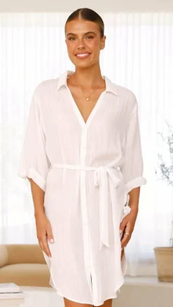 Vesper Button Down Beach Cover Up - White