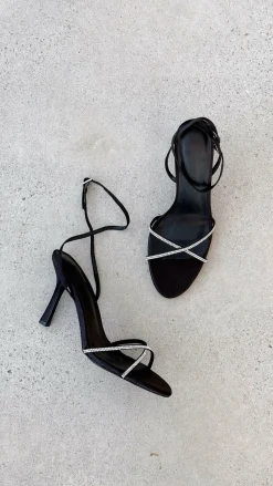 Vixin Heels - Black Satin Diamante