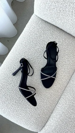 Vixin Heels - Black Satin Diamante