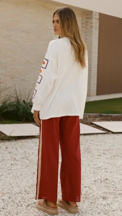 Wandering Heart Long Sleeve Top and Pants Set - Dark Red