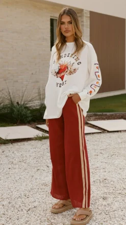 Wandering Heart Long Sleeve Top and Pants Set - Dark Red