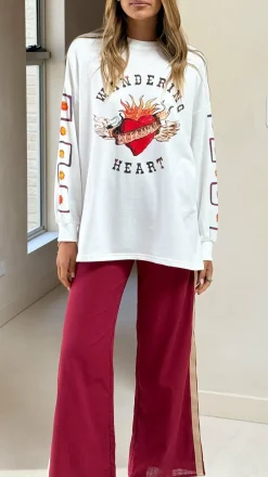 Wandering Heart Long Sleeve Top and Pants Set - Dark Red