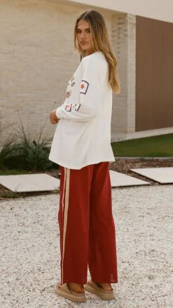 Wandering Heart Long Sleeve Top and Pants Set - Dark Red