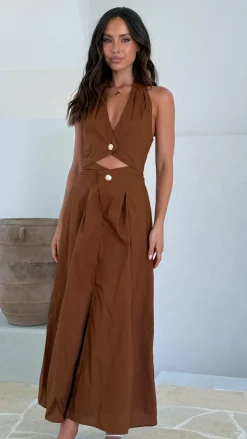 Wesley Halter Neck Maxi Dress - Dark Brown