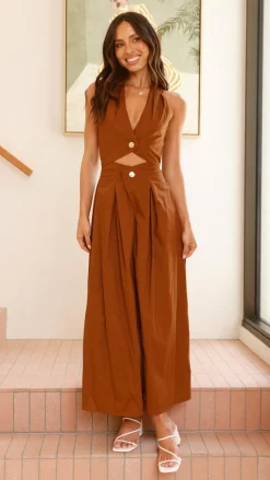 Wesley Halter Neck Maxi Dress - Dark Brown