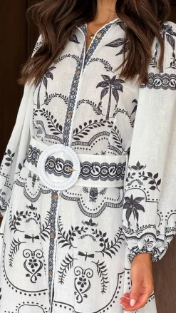 Xander Long Sleeve Maxi Dress - Black/White