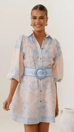 Xander Long Sleeve Mini Dress - Blue