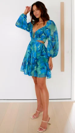 Xarissa Mini Dress - Blue / Green Print