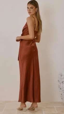 Yasmeen Tie Front Maxi Dress - Rust