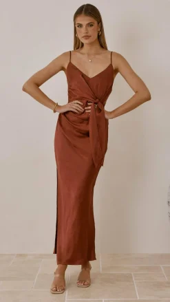 Yasmeen Tie Front Maxi Dress - Rust