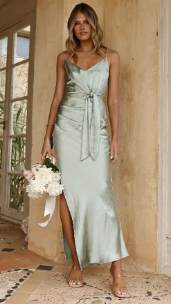 Yasmeen Tie Front Maxi Dress - Sage