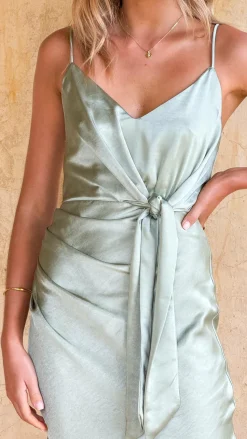 Yasmeen Tie Front Maxi Dress - Sage