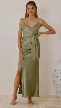 Yasmeen Tie Front Maxi Dress - Olive