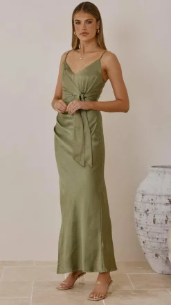 Yasmeen Tie Front Maxi Dress - Olive