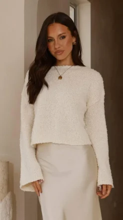 Zala Cropped Knit Sweater - Cream