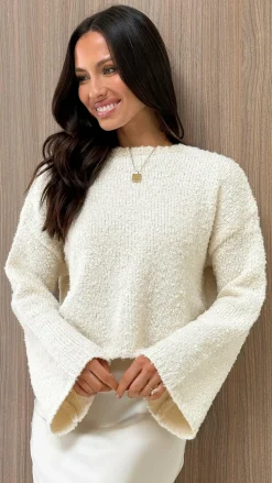 Zala Cropped Knit Sweater - Cream