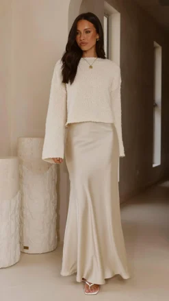 Zala Cropped Knit Sweater - Cream