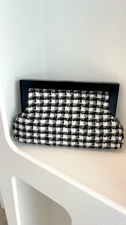 Zoey Boucle Timber Frame Clutch - Black/White