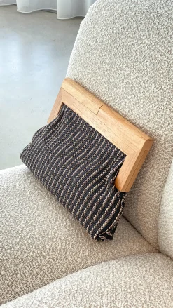 Zoey Thin Stripe Timber Frame Clutch - Black