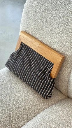 Zoey Thin Stripe Timber Frame Clutch - Black