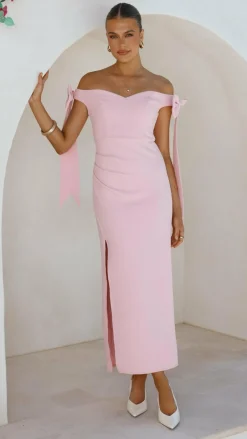 Zylah Off Shoulder Midi Dress - Pink