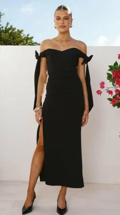 Zylah Off Shoulder Midi Dress - Black