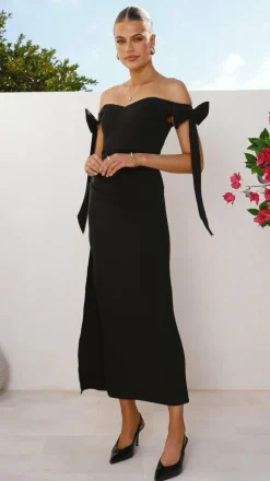 Zylah Off Shoulder Midi Dress - Black