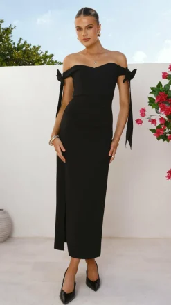 Zylah Off Shoulder Midi Dress - Black