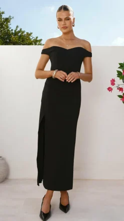Zylah Off Shoulder Midi Dress - Black